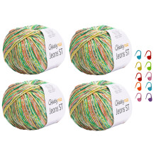 HobbyMia Jeans ST Flerfarvet spraglet bomuldsgarn til strikning og h?kling - 50gr / 175yds - 55% bomuld 45% akryl & 10 stingmaskiner (2) Sport Fi