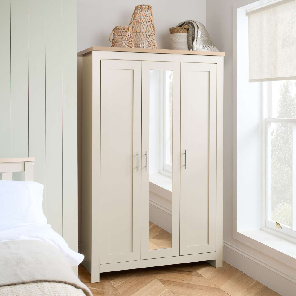 Birlea 3 Door Mirror Wardrobe Oak Highgate Farmhouse Shabby Chic Cream