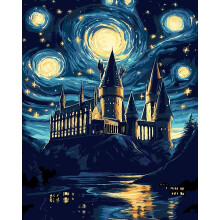 AALBLAC Magic Castle Paint by Numbers Kit kezdoknek - Starry Night Castle Paint by Numbers Canvas Barkcsols Absztrakt tjkp Olajfestmny ajndk o