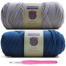 Mooaske 2er-Pack T-Shirt-Hkelgarn zum Selbermachen, Stricken, Hkeln, Stoff, Decke, Tasche, Puppen  400 g, klobiges, dickes Garn zum Hkeln mit