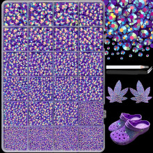 25000 stk. harpiks gel? rhinestones med pincet til h?ndv?rk 2-6 mm blandede st?rrelser (M?rk lilla AB) Ikke-hotfix flatback ?delstene Bedazzling