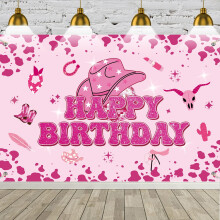 Western Cowgirl f?dselsdagsfestpynt Pink Cowgirl festpynt Disco Cowgirl f?dselsdagsbagt?ppe Tillykke med f?dselsdagen Tegn til baggrund polterabe