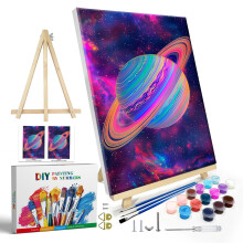 JOOZ Paint by Numbers Kit til voksne med ramme Planet Maling efter nummer med staffeli DIY Farve Planet Oliemaleri efter Numbers Nem voksen malin
