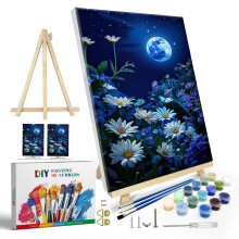 JOOZ Paint by Numbers-s?t til voksne med ramme M?nemaling efter nummer med staffeli DIY Stjernehimmelblomster Oliemaleri efter Numbers Nem voksen