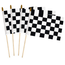 4 stk 8?12 tommer ternet flag sort og hvid racerflag p? tr?pind - h?ndholdt pind med b?rnesikker spydtop til b?rnefestdekoration
