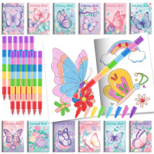 BenLouis 24 Butterfly Mini Maleb?ger B?rn med 24 stablingsfarveblyanter Sommerfugle-temafest favoriserer aktivitetsb?ger Bulk til b?rn For?r Fe F