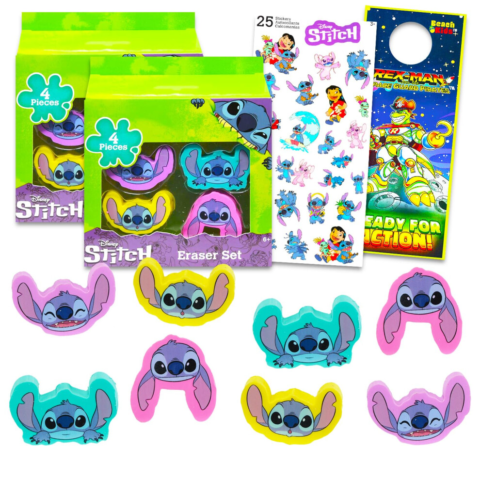 Disney Stitch Party Favor Set - Bundle With 8 Stitch Erasers Featuring Stitch For Goodie Bags Loot Bags Classroom Prizes Plus More | Stitch Party S