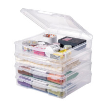VEVOR Scrapbook Paper Storage 4 Pack Stackable Plastic Board Game Boxes Clear Multi-Purpose Document Case with Rounded Corners and Double Latches