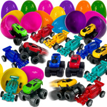 Stargo 8 Pack 3.2"""" store farverige f?rdigfyldte p?ske?g med leget?j - racerbiler minibiler Pull-back biler Lyse plastp?ske?g fyldte kurvfylder ?