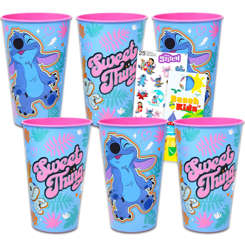 Disney Stitch Reusable Tumbler Cup Pack Party Favor 6 Piece Bundle With 24 Oz Cups Plus Stickers More | Bulk Lilo And Stitch Water Tumblers