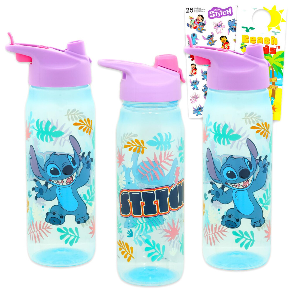Disney Stitch Water Bottles For Girls 3 Pack - Bundle With 3 Reusable Drink Cups For Home School Sports Party Favors Plus Stickers More | Lilo An