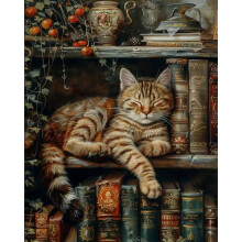 Kit Dipingi con i Numeri per Adulti Principiante Gatto Libreria Kit di Dipingi con i Numeri su Tela Libro Fai da Te Pittura a Olio Acrilica con i