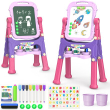 YOHOOLYO Kinder-Staffelei, stehende Kunst-Staffelei fr Kinder, doppelseitige Kinder-Staffelei, rosa, lila, magnetische Tafel, Whiteboard, Trockenls
