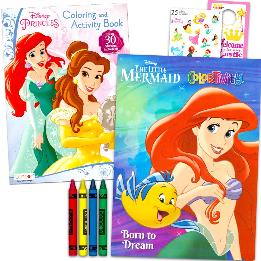 Disney Little Mermaid Coloring Book Set For Kids - Bundle With 2 Coloring Books Featuring Ariel And More Plus Stickers Games Puzzles Activities |