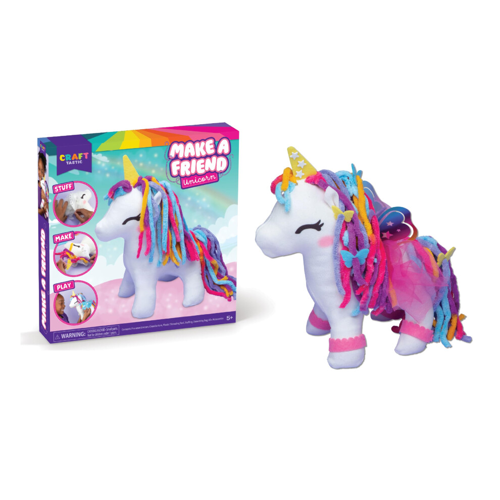 Craft-Tastic - Make A Friend Unicorn - Mini Sewing Kit Arts And Crafts Kids Crafts Craft Kit Makes 1 Easy-To-Sew Stuffie With Accessories Bonus T