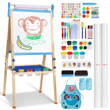 YOHOOLYO Cavalletto per Bambini in Legno per Bambini Cavalletto per Arte Rotolo di Carta Lavagna Magnetica a Doppia Faccia Gomma a Secco Altezza