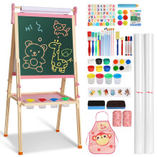 YOHOOLYO Cavalletto per Bambini in Legno per Bambini Cavalletto per Arte Rotolo di Carta Lavagna Magnetica a Doppia Faccia Gomma a Secco Altezza