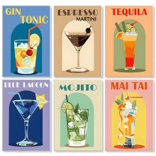 Yezavesu 6-pack Verf op nummer Kit voor volwassenen Beginner 8x12 Inch Cocktail Volwassen Verf op nummer Kits op canvas zonder frame DIY Acryl Cockta