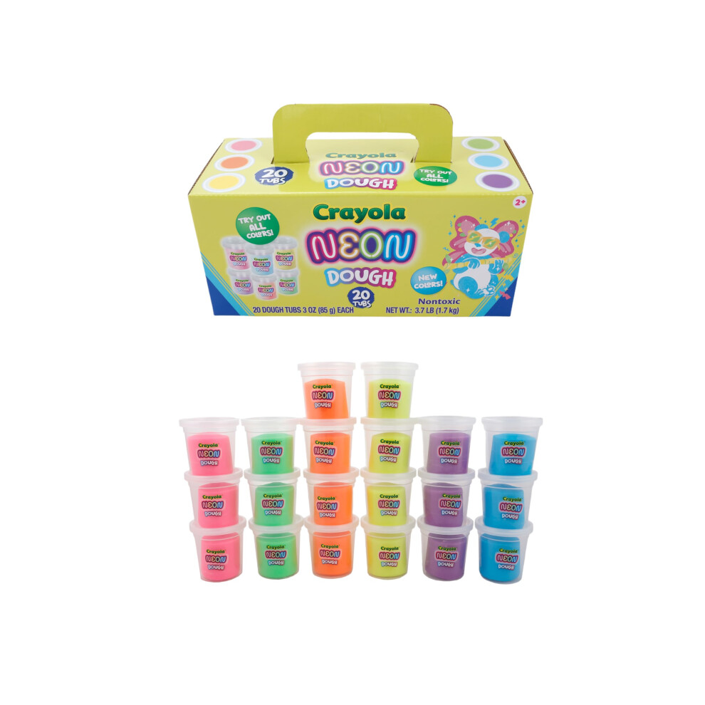 Crayola Dough - New Neon Play Dough | Bright Vibrant Special Effects With No Mess | 20 Tubs Of 3Oz Non-Toxic Modeling Compound In 6 Neon Colors | Fi