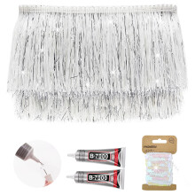 Yhsheen Zwarte Rand met Klatergoud 5Yards X 4 Inch Metallic Rand met B7000 Lijm voor Karma Jas Kostuum Ambachten Sparkly folie Bruiloft Verjaardag Fe