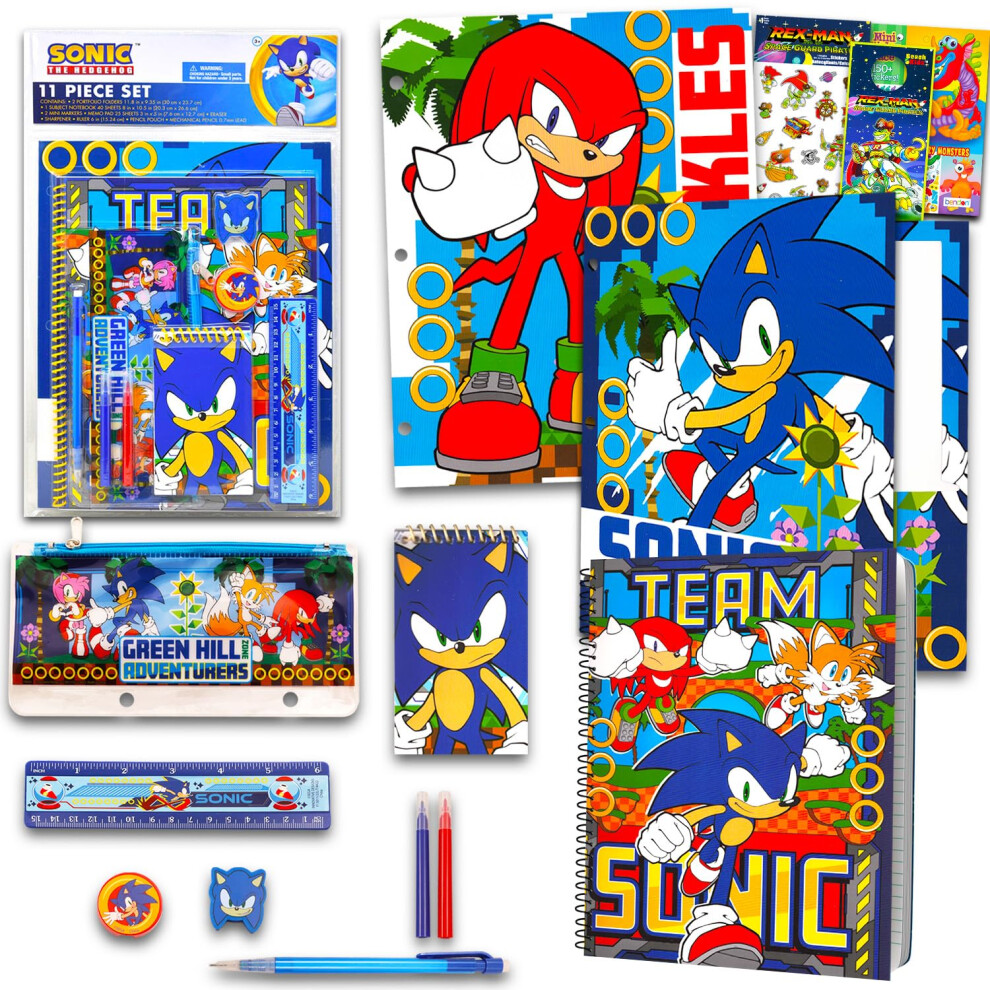 Sonic The Hedgehog Sonic School Supplies Kids - 14 Pc Bundle With Folders Notebook Stickers More Featuring Shadow Tails Knuckles | Back To School