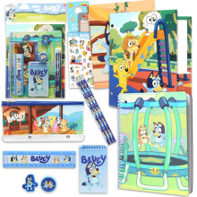Bluey Fournitures scolaires pour enfants  Lot de 11 fournitures scolaires sur le thme comprenant des dossiers de bingo, un bloc-notes, des cray
