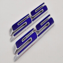 Krombekl?dt bl? SS Grill Side Trunk Indvendig Emblem Badge Decal med kl?bemiddel til Chevrolet Chevy Camaro Impala Malibu Holden 2010-2015 (2 stk
