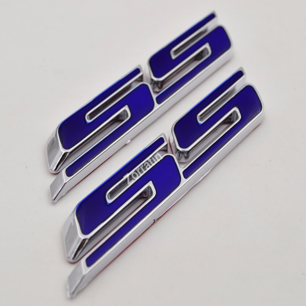 Chrome Trimed Ss Grill Side Trunk Interior Emblem Badge Decal With Adhesive For Chevrolet Chevy Camaro Impala Malibu Holden 2010-2015 (2 Pieces) Blue 623478468440