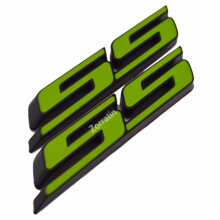 Gr?n Slant SS Grill Side Trunk Emblem Badge Decal med kl?bemiddel til Chevrolet Chevy Camaro Impala Malibu Holden 2010-2015 (2 styk)