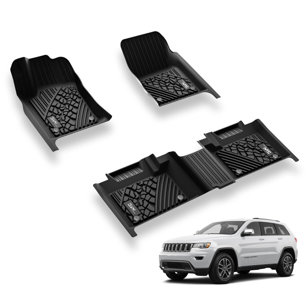3W Floor Mats Fit For Jeep Grand Cherokee 2016-2021/ Grand Cherokee Wk 2022 2023/ Dodge Durango 2016-2021 (2Nd Row Bench Seating Only) Tpe All Weathe 614251254220
