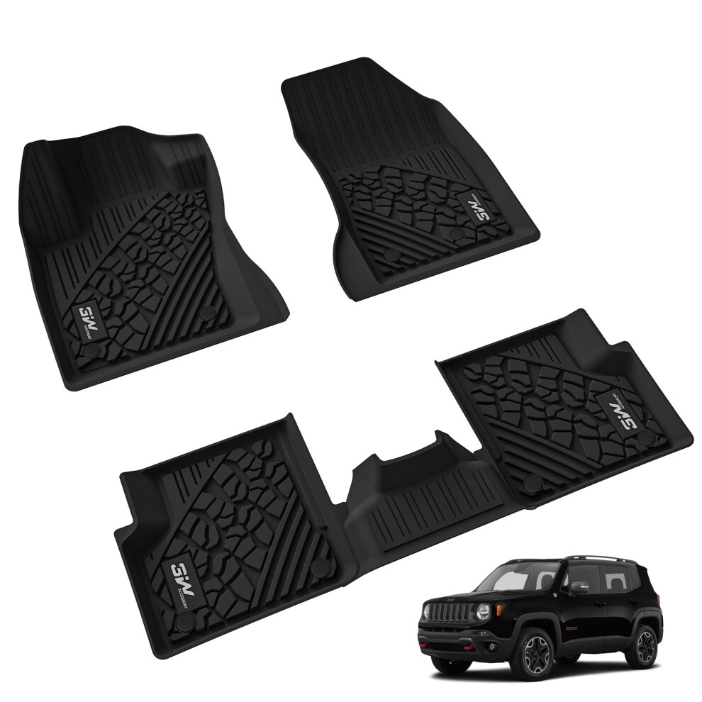 3W Floor Mats Fit For Jeep Renegade 2015-2023 Tpe All Weather Custom Fit Floor Liner For Jeep Renegade 1St And 2Nd Row Full Set Car Liners Black 641055544998