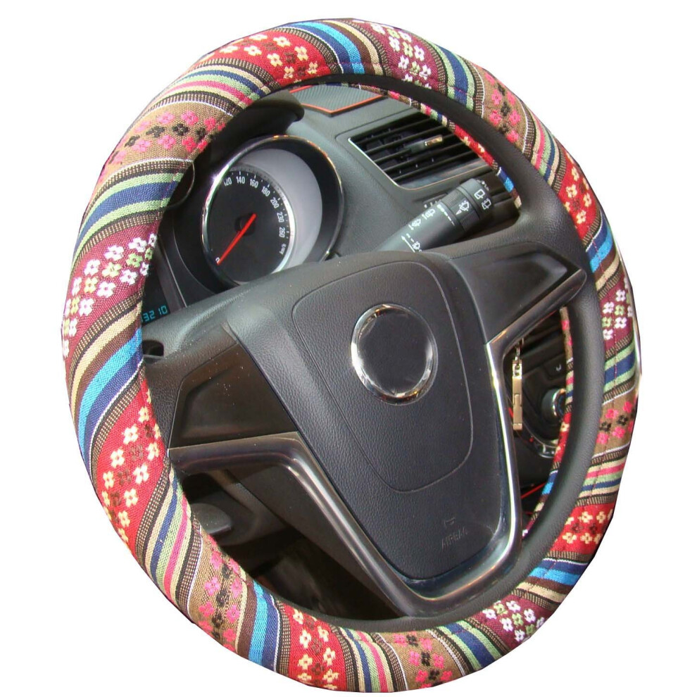 Istn Small Ethnic Style Coarse Flax Cloth Automotive Steering Wheel Cover Anti Slip And Sweat Absorption Auto Car Wrap Cover (14''-14.25 D) 705548179323
