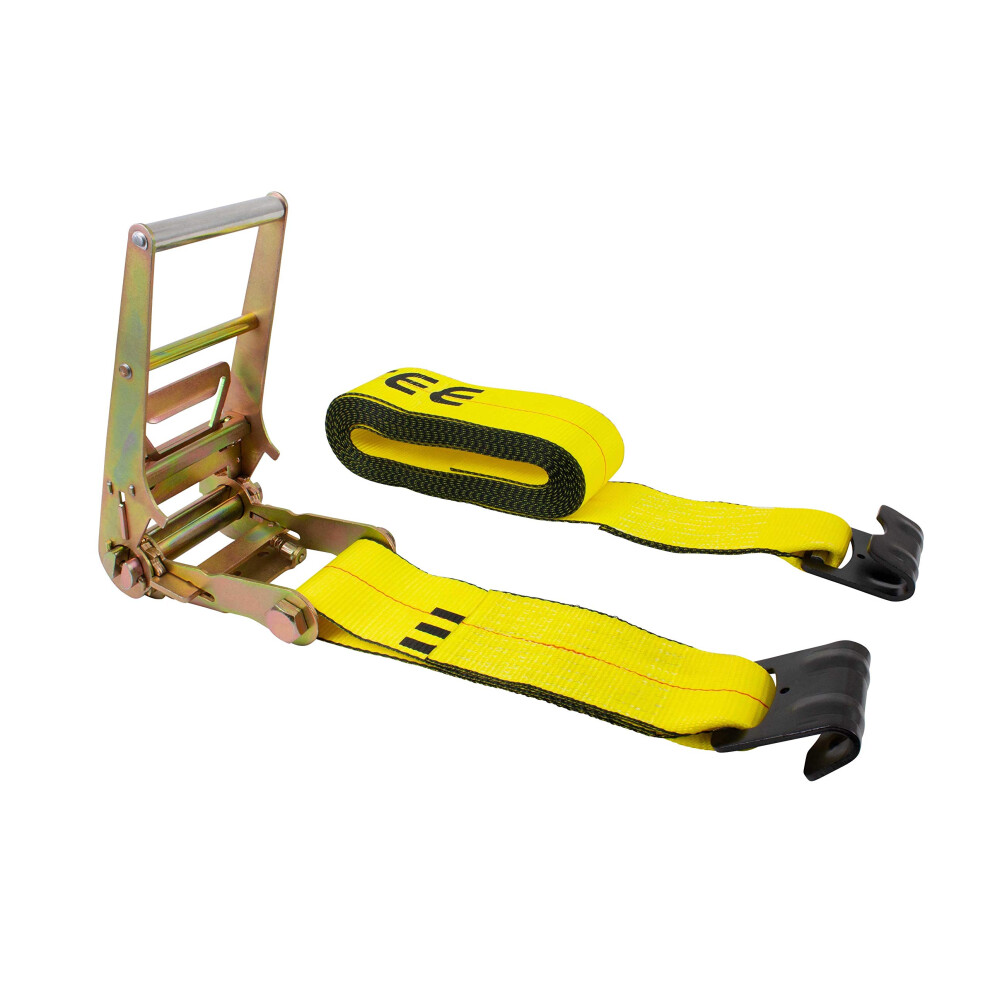 Mytee Products 4"""" X 30' Ratchet Tie Down Straps W/Flat Hook Extreme 6 670 Lbs Wll Tie Down For Flatbed Truck Trailer (1 - Pack) Yellow 840223623712