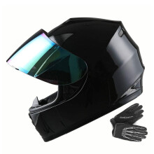 WOW Youth Motorcykel Helansiktshjlm Street Bike BMX MX Kids Glossy Black + MX Skeleton Glove Bundle