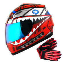 WOW Youth Motorcykel Helansiktshjlm Street Bike BMX MX Kids Shark Red + MX Skeleton Glove Bundle