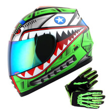 WOW Youth Motorcykel Helansiktshjlm Street Bike BMX MX Kids Shark Green + MX Skeleton Glove Bundle