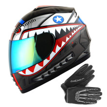 WOW Jongeren Motor Volledig Gezicht Helm Street Bike BMX MX Kids Shark Zwart + MX Skeleton Handschoenen Bundel