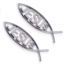 MEETCUTE 2 pezzi adesivo decalcomania pesce Ges? argento 3D adesivo emblema decalcomania cromata per auto Dio religioso per Ges? simbolo cristian