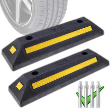 Rubber Curb Black Heavy Duty Parking Blocks Parking Target with Yellow Refective Stripes Wheel Stop Stoppers for Car Truck RV Trailer and Garage 2