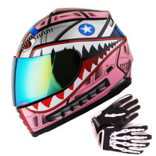 WOW Youth Motorcykel Helansiktshjlm Street Bike BMX MX Barn Shark Pink + MX Skeleton Handske Bunt