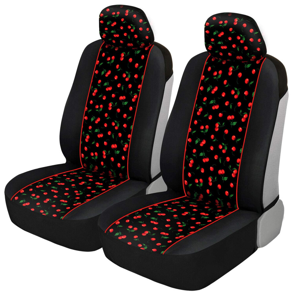 Bdk Cherry Car Seat Covers For Front Seats 2 Pack - Classic Pattern With Matching Headrest Sideless Design For Easy Installation Fits Most Car Red 826942660917