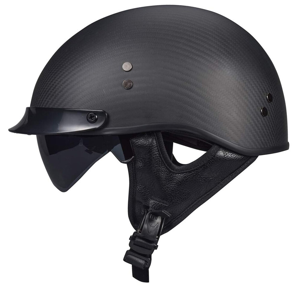Carbon Fiber Open Face Retro Motorcycle Helmets Men Women Half Face Helmets For Motorbike Cruiser Chopper Moped Scooter Atv (Flat Xl) Black 709016782022