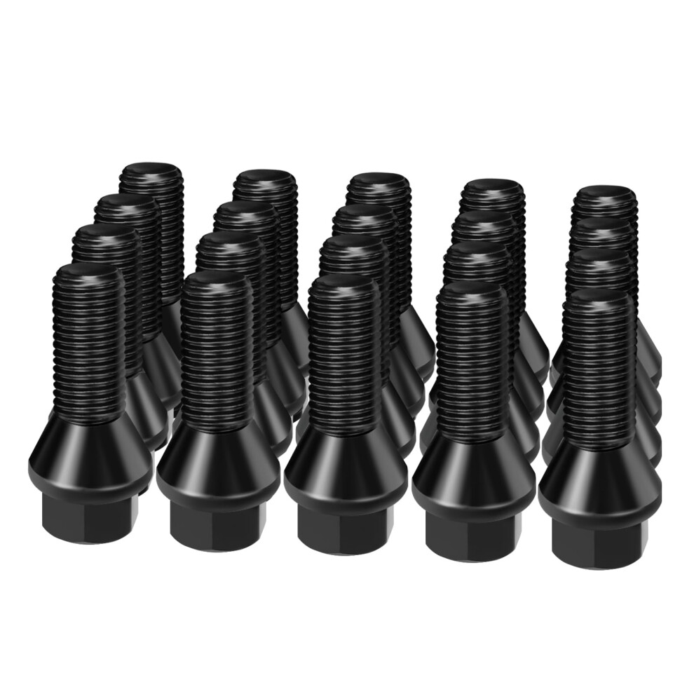 dynofit 14x1.5 27mm Shank Aftermarket Lug Bolts 20pcs Solid Black Conical Seat Studs for A1 A2 A3 A4 A5 A6 A7 A8 S1 S2 S3 S4 S5 S6 S7 S8 Fit CC Gol-image-OPC-PM8S6TQ-NEW
