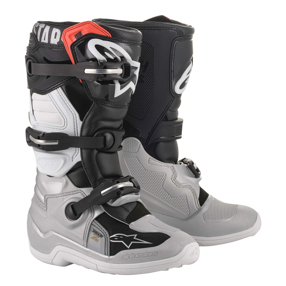 Alpinestars Boy's /Gold Tech 7S Boots Sz 07 7 Big Kid Black/Silver/White 8059175088858