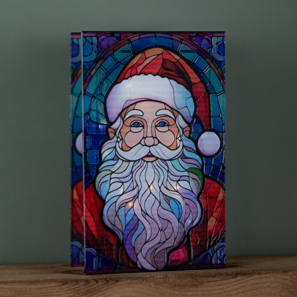 Light/White 21Cm Battery Operated Double Sided Stained Glass Santa Decoration With Leds - Image 4