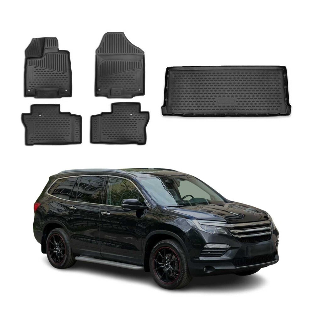 Omac Custom Floor Mats & Cargo Liners For Honda Pilot 2016-2022 5 Pcs Black 8698797997102