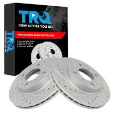 TRQ Set di rotori freno anteriori Performance Premium con rivestimento G, forati e scanalati, compatibili con Honda Civic 1990-2000 1993-1997 Civ
