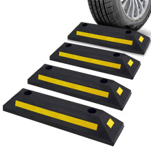 Pyle Curb Garage Vehicle Floor Safety Heavy Duty Rubber Parking Lot Driveway Stopper for Car Vans Trucks Tire Wheel Guide Block Protect Bumper 4 Pa