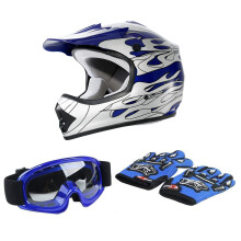 Detsk helma pro deti Offroad Street Motocyklov helma schvlen SLMOTO DOT Motokrosov ctyrkolka Blue Flame Helma+Brle+Rukavice X-Large
