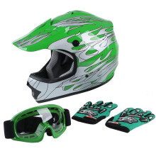 SLMOTO DOT Youth Kids Motocross Offroad Street Helma Moto Helma Dirt Bike ATV Green Flame Helma+Brle+Rukavice X-Large